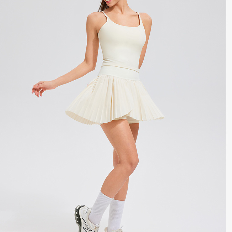 Women's Pleated Skirt with Fake Two-Piece  Sports Skirt