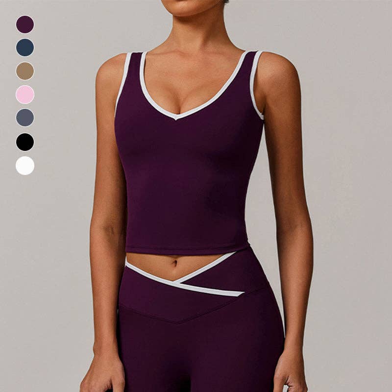 Tight nude contrasting color sports tank top