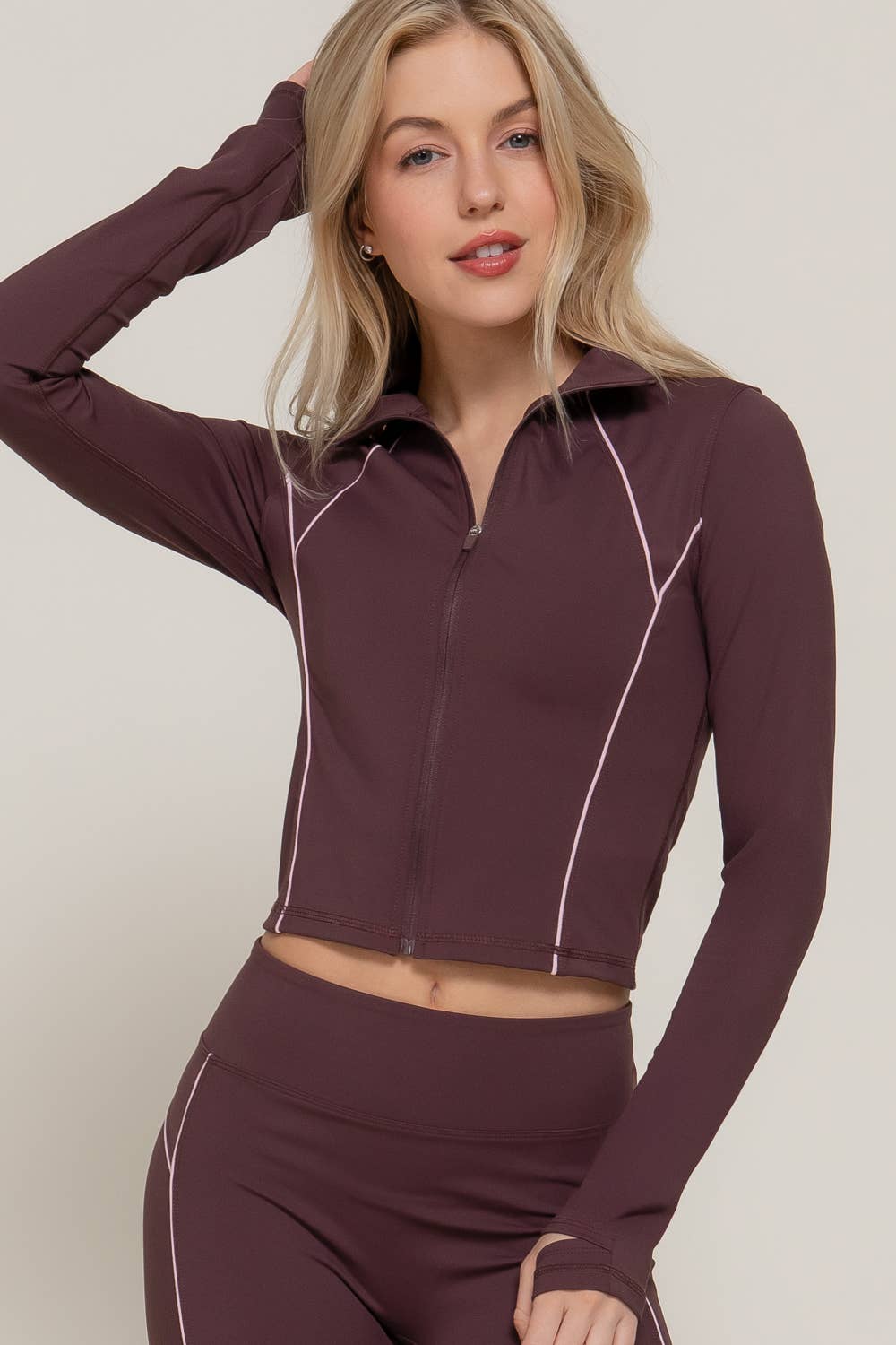 Long Sleeve Piping Detail Active Wear Jacket