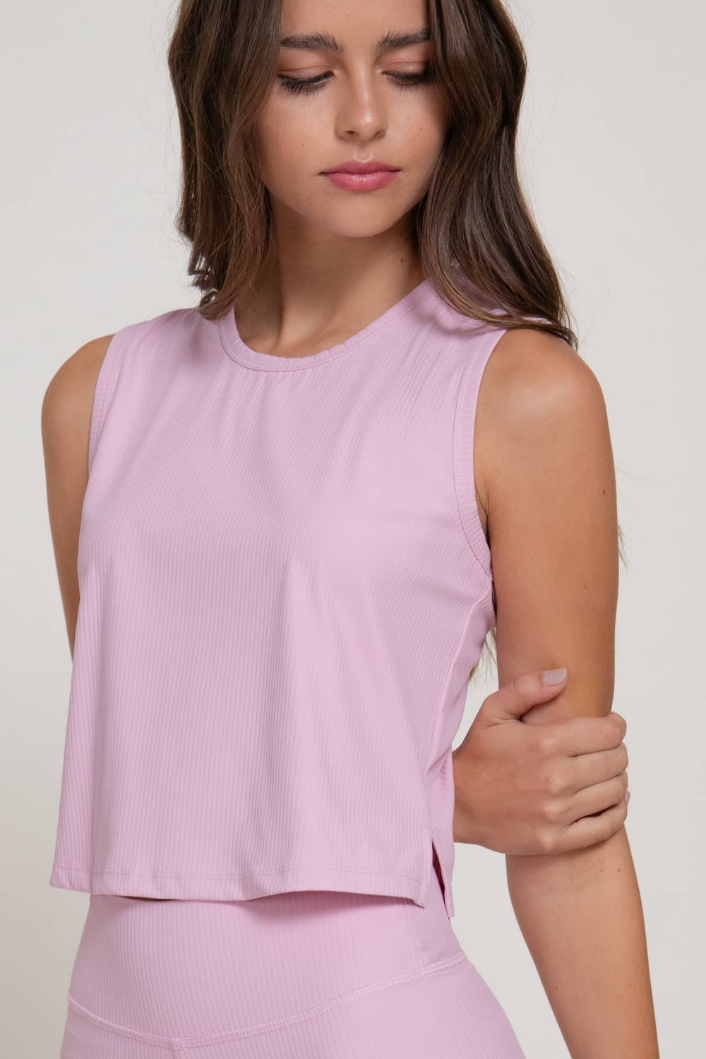 Sleeveless Round Neck Ribbed Workout Top with Side Slit