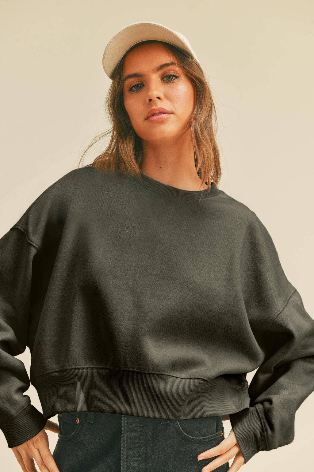 Blank Short Cropped Long Sleeve Sweatshirt