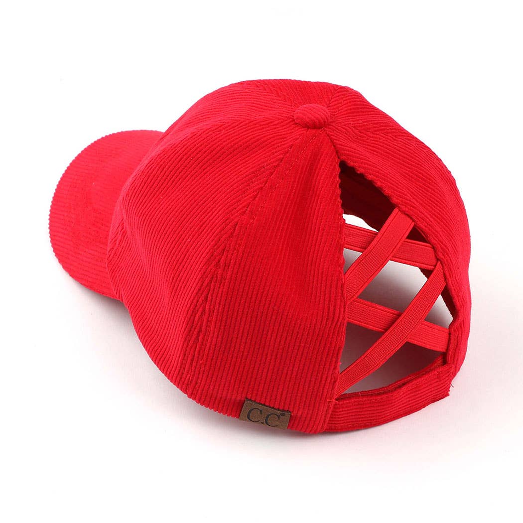 Corduroy Criss-Cross Pony Cap
