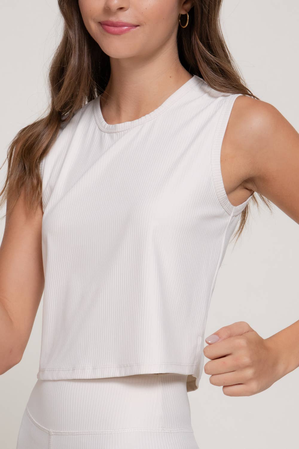 Sleeveless Round Neck Ribbed Workout Top with Side Slit