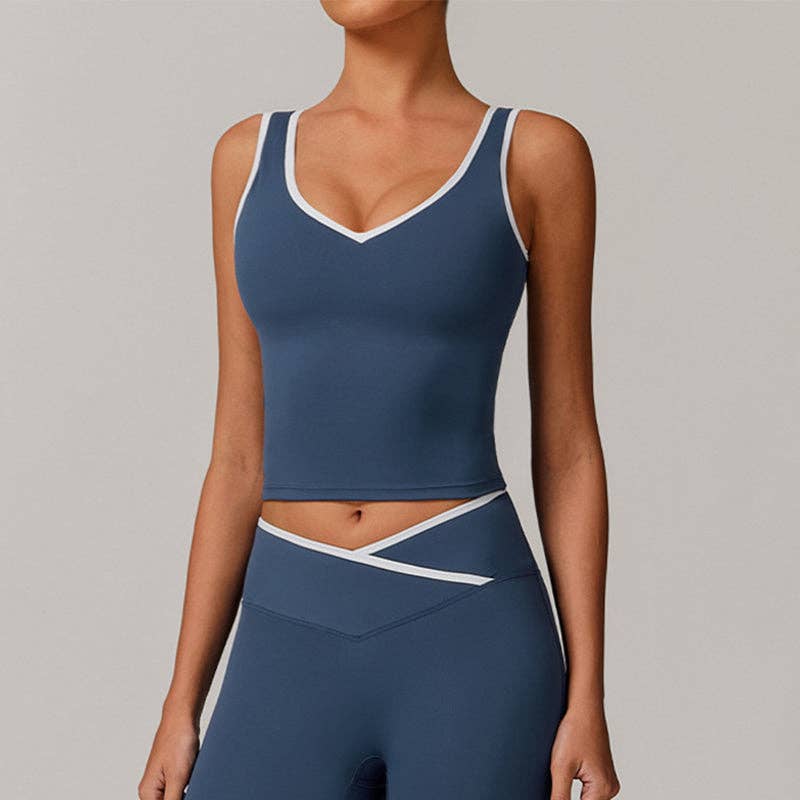 Tight nude contrasting color sports tank top