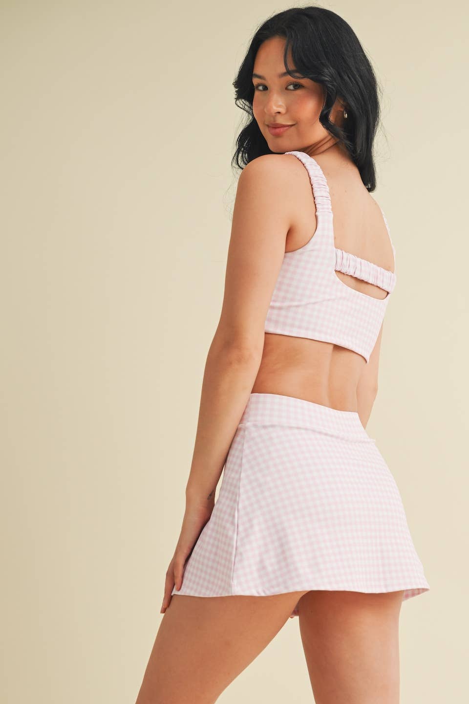 Gingham Print Side Slit A-Line Skort