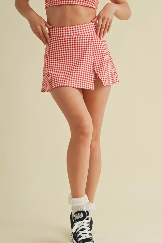 The Gingham Side-Slit Skort