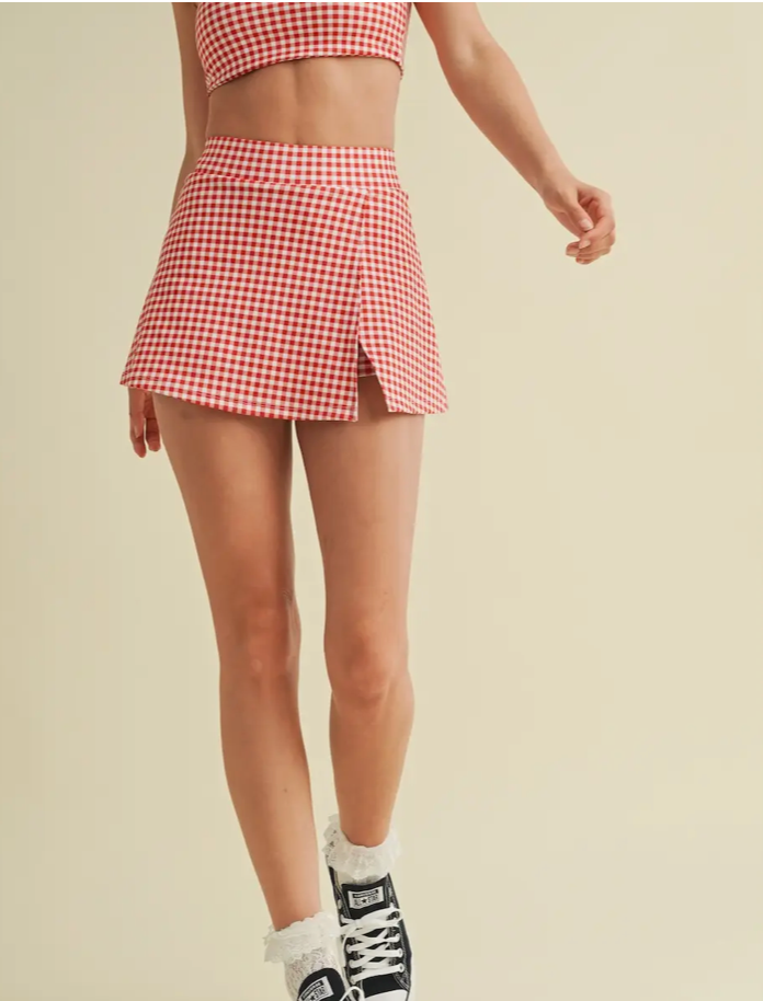 The Gingham Side-Slit Skort