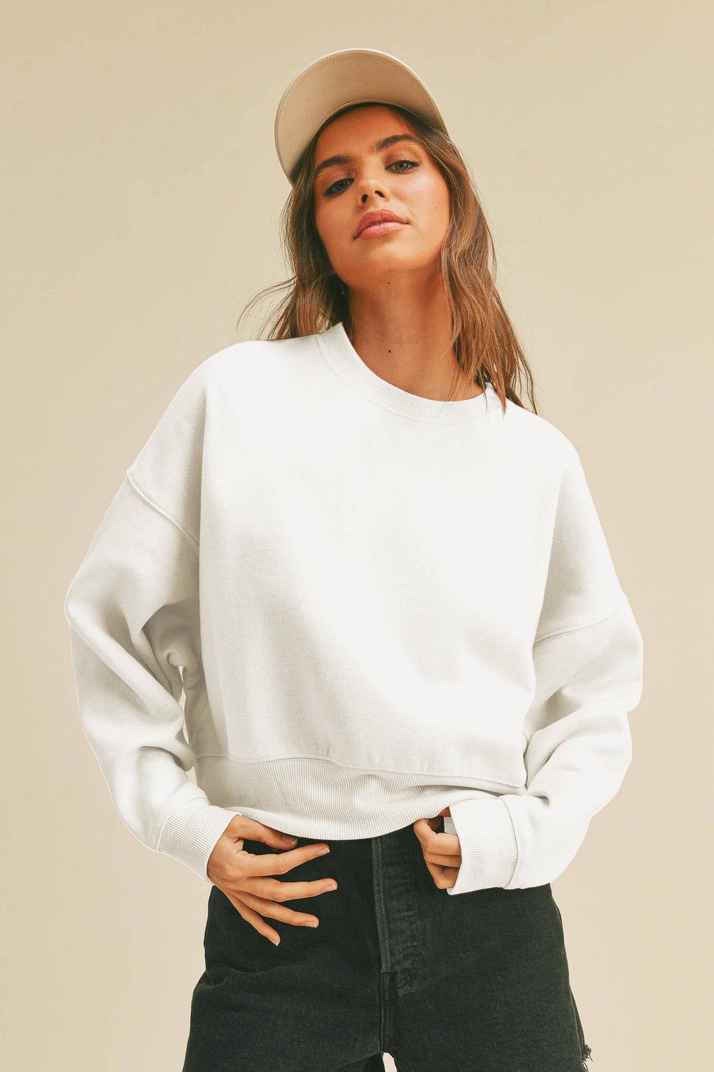 Blank Short Cropped Long Sleeve Sweatshirt