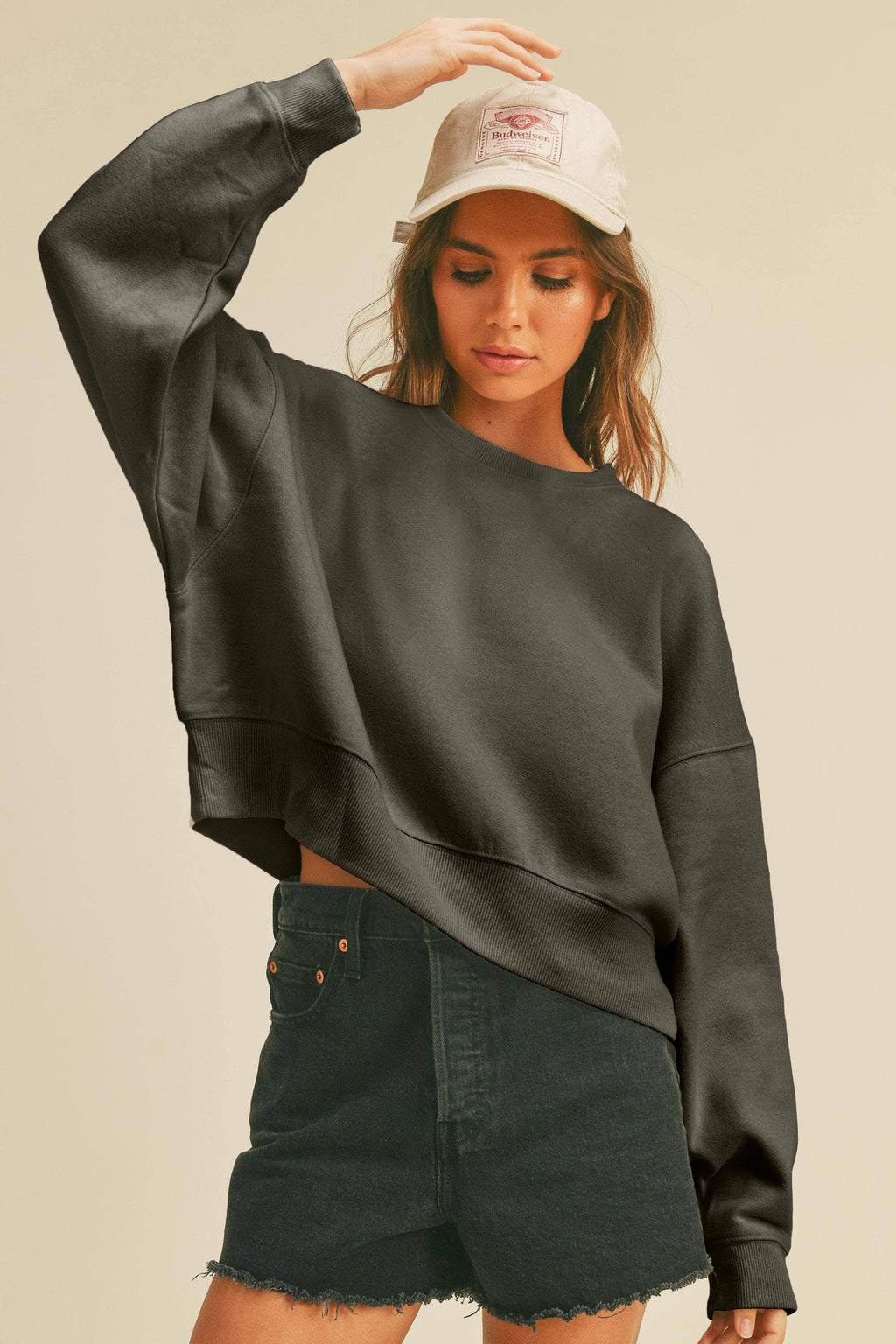 Blank Short Cropped Long Sleeve Sweatshirt