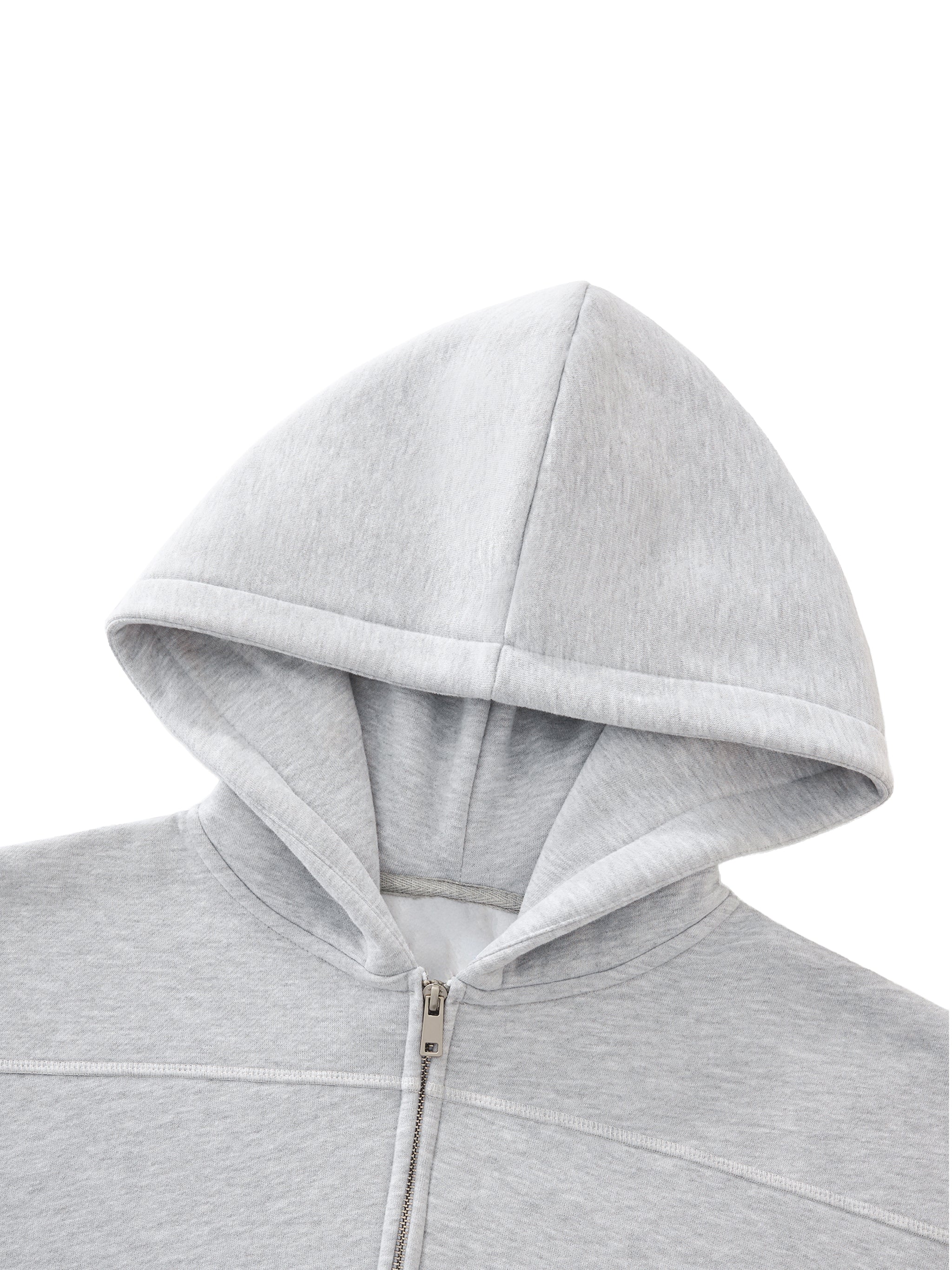 Contrast-Stitched Boxy Fleece Zip Hoodie